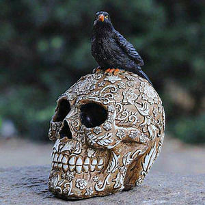 Home Ceramic Resin Skull Head Sculpture Crow‎ Decoration